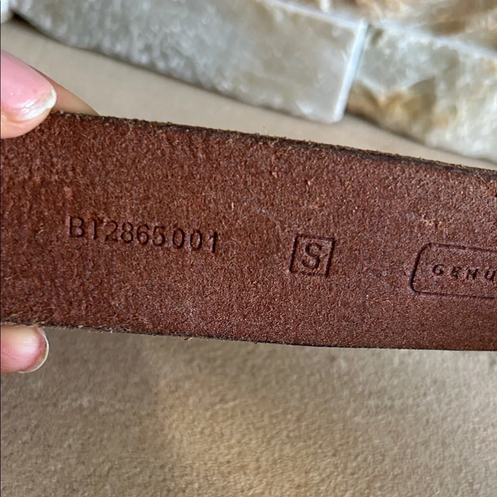 Fossil Black Leather Belt with Silver and White Buckle